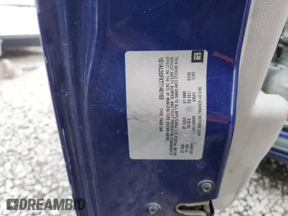 2007 Chevrolet Cobalt LT with VIN 1G1AL55FX77146163, listed as a Copart auction lot 80851375 with 188,043 mi miles and Salvage title. Bid and sale history available at DreamBid. Image 12.