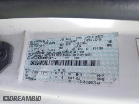 2008 Ford Econoline Cargo Commercial с VIN 1FTNS24W88DB52705, выставлен на аукционе IAAI как лот 41282595 с пробегом Не указан миль и . История ставок и продаж доступна на DreamBid. Изображение 9.