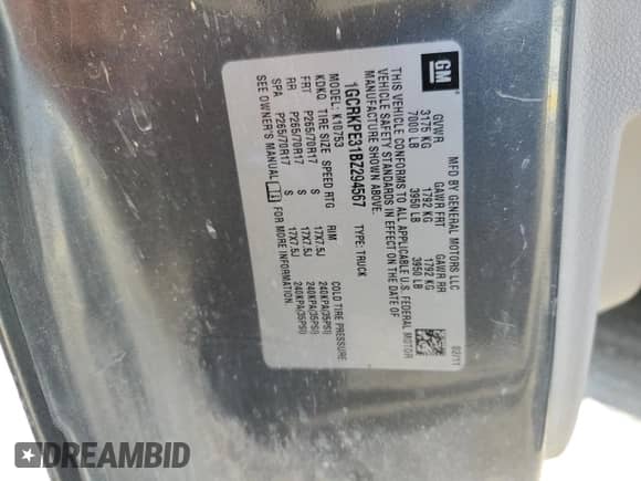 2011 Chevrolet Silverado 1500 Work Truck z VIN 1GCRKPE31BZ294567, wystawiony jako Copart lot #60149325 z przebiegiem 247 125 mil mil oraz Czysty tytuł • Clean title. Historia ofert i sprzedaży dostępna na DreamBid. Obrazek 12.