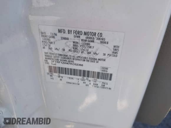 2007 Ford F-150 XL с VIN 1FTRF12W47KC02366, выставлен на аукционе IAAI как лот 42814800 с пробегом 117 250 миль миль и . История ставок и продаж доступна на DreamBid. Изображение 9.