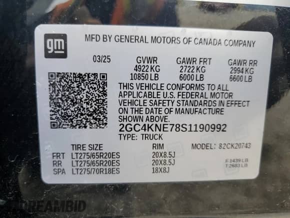 2025 Chevrolet Silverado 2500HD LT with VIN 2GC4KNE78S1190992, listed as a Copart auction lot 68721615 with 12,244 mi miles and Salvage title. Bid and sale history available at DreamBid. Image 12.