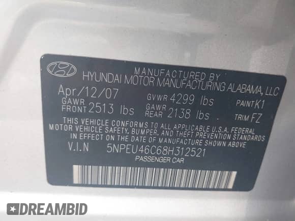 2008 Hyundai Sonata SE с VIN 5NPEU46C68H312521, выставлен на аукционе IAAI как лот 42645949 с пробегом 116 703 миль миль и . История ставок и продаж доступна на DreamBid. Изображение 9.