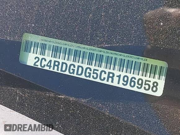 2012 Dodge Grand Caravan Crew with VIN 2C4RDGDG5CR196958, listed as a IAAI auction lot 43448521 with 165,227 mi miles and . Bid and sale history available at DreamBid. Image 12.