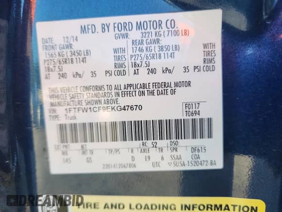 2014 Ford F-150 XLT с VIN 1FTFW1CF9EKG47670, выставлен на аукционе Copart как лот 81812995 с пробегом Не указан миль и Списание • Salvage title. История ставок и продаж доступна на DreamBid. Изображение 12.