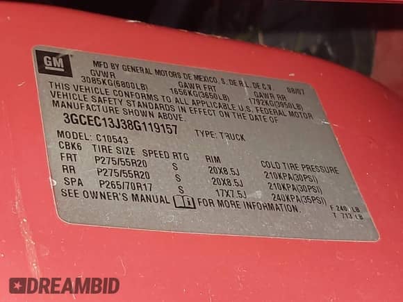 2008 Chevrolet Silverado 1500 2LT with VIN 3GCEC13J38G119157, listed as a IAAI auction lot 40528960 with 284,899 mi miles and . Bid and sale history available at DreamBid. Image 9.