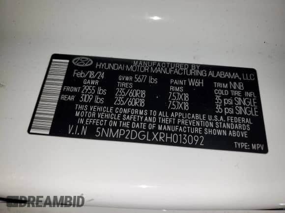 2024 Hyundai Santa Fe SEL z VIN 5NMP2DGLXRH013092, wystawiony jako Copart lot #42033475 z przebiegiem 24 048 mil mil oraz Szkoda całkowita • Salvage title. Historia ofert i sprzedaży dostępna na DreamBid. Obrazek 13.