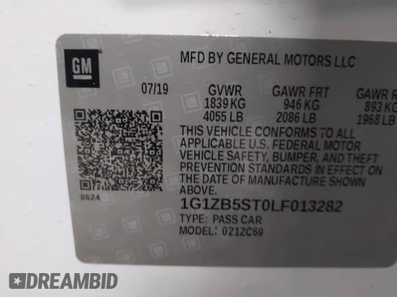 2020 Chevrolet Malibu LS with VIN 1G1ZB5ST0LF013282, listed as a IAAI auction lot 41208785 with 53,423 mi miles and . Bid and sale history available at DreamBid. Image 9.