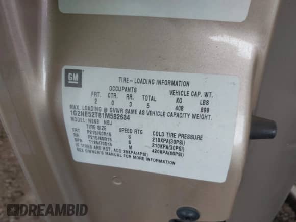 2001 Pontiac Grand Am SE z VIN 1G2NE52T81M582634, wystawiony jako IAAI lot #42652160 z przebiegiem Nie podano mil oraz . Historia ofert i sprzedaży dostępna na DreamBid. Obrazek 9.