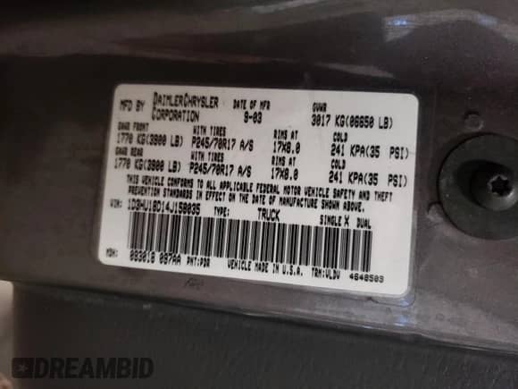 2004 Dodge 1500 ST with VIN 1D3HU18D14J158035, listed as a Copart auction lot 81215284 with 237,609 mi miles and Salvage title. Bid and sale history available at DreamBid. Image 12.