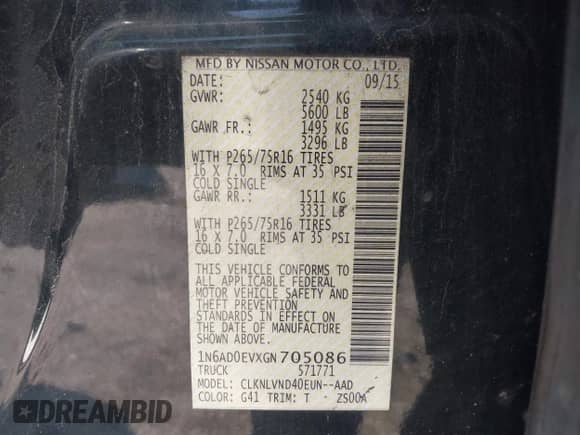 2016 Nissan Frontier S z VIN 1N6AD0EVXGN705086, wystawiony jako IAAI lot #42425274 z przebiegiem 110 614 mil mil oraz . Historia ofert i sprzedaży dostępna na DreamBid. Obrazek 9.