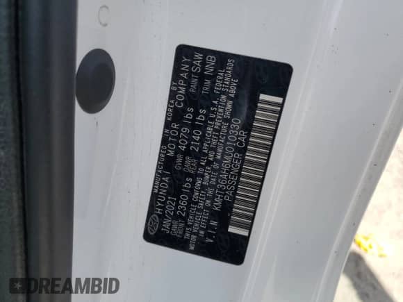 2021 Hyundai Veloster z VIN KMHT36AH6MU010330, wystawiony jako Copart lot #51061145 z przebiegiem Nie podano mil oraz Nie do naprawy • Non repairable. Historia ofert i sprzedaży dostępna na DreamBid. Obrazek 12.