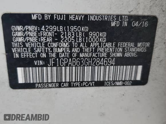 2016 Subaru Impreza Premium с VIN JF1GPAB63GH284694, выставлен на аукционе Copart как лот 81568285 с пробегом 154 386 миль миль и Списание • Salvage title. История ставок и продаж доступна на DreamBid. Изображение 12.