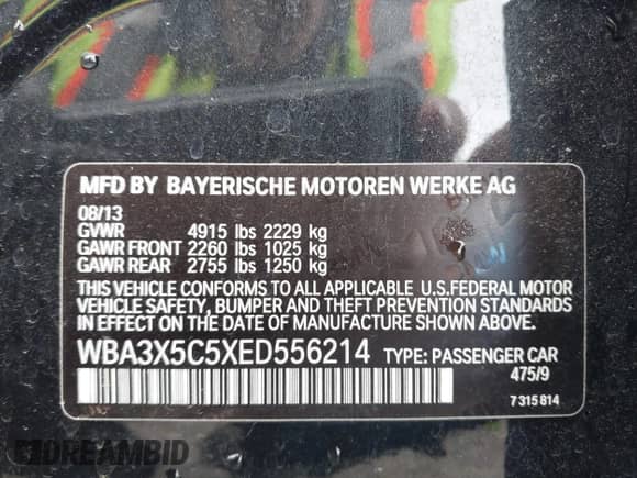 2014 BMW 3 Series 328i Gran Turismo xDrive с VIN WBA3X5C5XED556214, выставлен на аукционе IAAI как лот 42123796 с пробегом 102 159 миль миль и . История ставок и продаж доступна на DreamBid. Изображение 9.