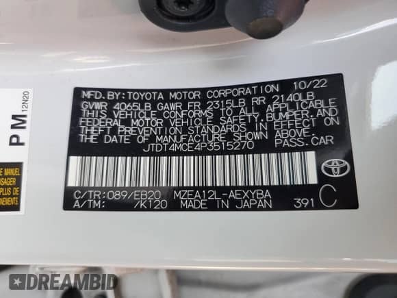 2023 Toyota Corolla XSE с VIN JTDT4MCE4P3515270, выставлен на аукционе Copart как лот 59953325 с пробегом 17 506 миль миль и Списание • Salvage title. История ставок и продаж доступна на DreamBid. Изображение 12.