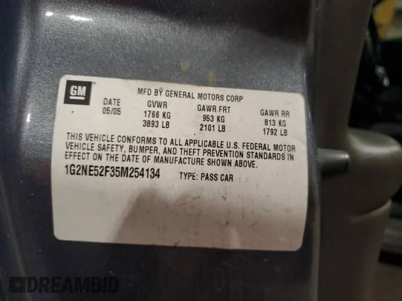 2005 Pontiac Grand Am SE с VIN 1G2NE52F35M254134, выставлен на аукционе Copart как лот 79547194 с пробегом 159 712 миль миль и Чистый • Clean title. История ставок и продаж доступна на DreamBid. Изображение 12.