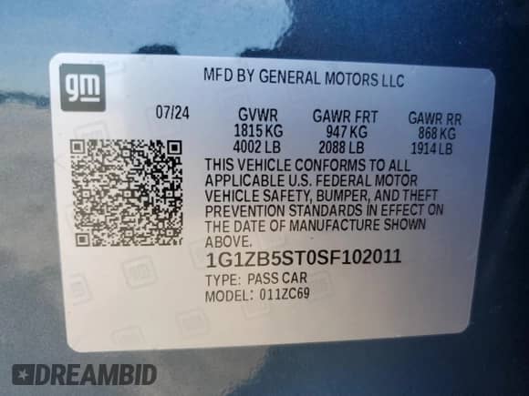 2025 Chevrolet Malibu LS с VIN 1G1ZB5ST0SF102011, выставлен на аукционе Copart как лот 63528735 с пробегом 7 793 миль миль и Чистый • Clean title. История ставок и продаж доступна на DreamBid. Изображение 12.