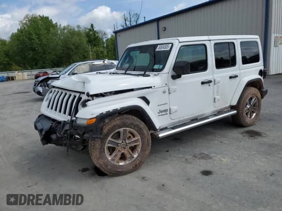 2021 Jeep Wrangler Unlimited Sahara with VIN 1C4HJXEG6MW743330, listed as a Copart auction lot 58504505 with 48,067 mi miles and Salvage title. Bid and sale history available at DreamBid. Image 1.