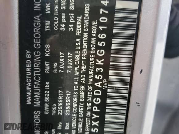 2019 Kia Sorento LX with VIN 5XYPGDA53KG561074, listed as a Copart auction lot 81677295 with 131,715 mi miles and Clean title. Bid and sale history available at DreamBid. Image 13.