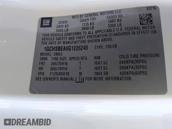 2016 Chevrolet Colorado 2WD WT z VIN 1GCHSBEA6G1226249, wystawiony jako IAAI lot #43353032 z przebiegiem 182 762 mil mil oraz . Historia ofert i sprzedaży dostępna na DreamBid. Obrazek 9.