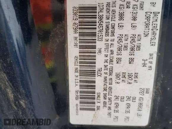 2004 Dodge Dakota Sport с VIN 1D7HL38N54S701533, выставлен на аукционе Copart как лот 74415864 с пробегом 202 678 миль миль и Чистый • Clean title. История ставок и продаж доступна на DreamBid. Изображение 12.