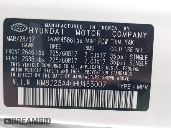 2017 Hyundai Tucson SE с VIN KM8J23A40HU465007, выставлен на аукционе IAAI как лот 43387901 с пробегом 33 410 миль миль и . История ставок и продаж доступна на DreamBid. Изображение 9.