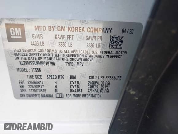 2021 Chevrolet TrailBlazer ACTIV with VIN KL79MSSL9MB019796, listed as a IAAI auction lot 42126992 with 47,443 mi miles and . Bid and sale history available at DreamBid. Image 9.