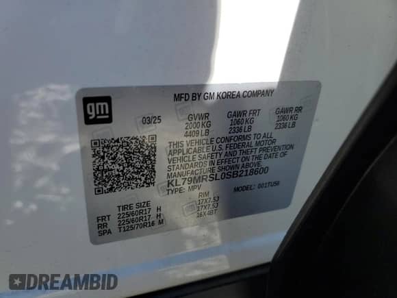 2025 Chevrolet TrailBlazer LT with VIN KL79MRSL0SB218600, listed as a Copart auction lot 86840465 with 6,756 mi miles and Non repairable. Bid and sale history available at DreamBid. Image 13.