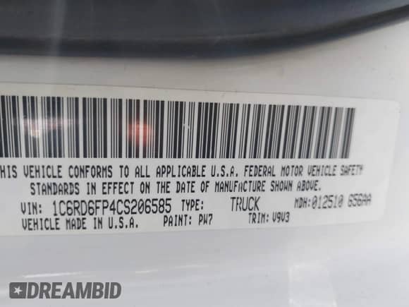 2012 Ram 1500 Tradesman с VIN 1C6RD6FP4CS206585, выставлен на аукционе IAAI как лот 43025827 с пробегом 204 537 миль миль и . История ставок и продаж доступна на DreamBid. Изображение 9.