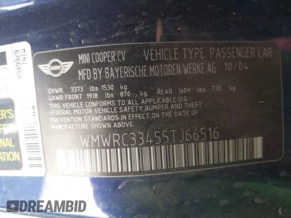 2005 MINI Hardtop с VIN WMWRC33455TJ66516, выставлен на аукционе IAAI как лот 42689294 с пробегом 224 262 миль миль и . История ставок и продаж доступна на DreamBid. Изображение 9.