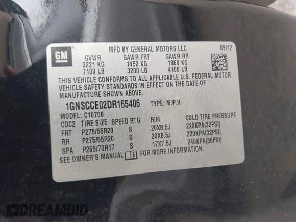 2013 Chevrolet Tahoe LTZ z VIN 1GNSCCE02DR165406, wystawiony jako IAAI lot #42798022 z przebiegiem 212 726 mil mil oraz . Historia ofert i sprzedaży dostępna na DreamBid. Obrazek 9.