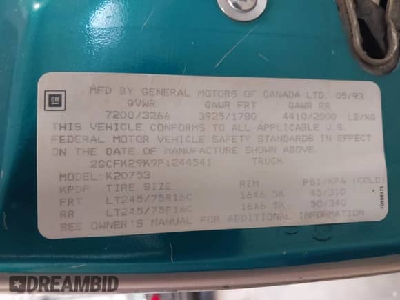 1993 Chevrolet Silverado 2500 с VIN 2GCFK29K9P1244541, выставлен на аукционе IAAI как лот 42159843 с пробегом 185 247 миль миль и . История ставок и продаж доступна на DreamBid. Изображение 9.