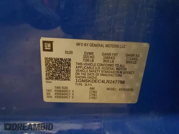 2020 Chevrolet Tahoe Commercial z VIN 1GNSKDEC4LR247798, wystawiony jako Copart lot #80158355 z przebiegiem 113 263 mil mil oraz Czysty tytuł • Clean title. Historia ofert i sprzedaży dostępna na DreamBid. Obrazek 13.