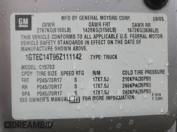 2006 GMC Sierra 1500 SLE с VIN 1GTEC14T96Z111142, выставлен на аукционе Copart как лот 84715684 с пробегом 263 982 миль миль и Списание • Salvage title. История ставок и продаж доступна на DreamBid. Изображение 13.