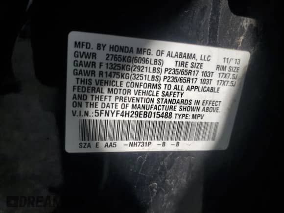 2014 Honda Pilot LX с VIN 5FNYF4H29EB015488, выставлен на аукционе Copart как лот 69835925 с пробегом 173 325 миль миль и Списание • Salvage title. История ставок и продаж доступна на DreamBid. Изображение 13.