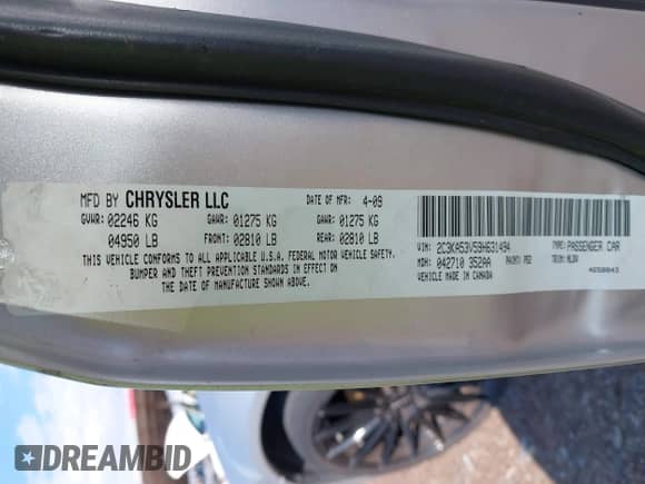 2009 Chrysler 300 Touring с VIN 2C3KA53V59H631494, выставлен на аукционе IAAI как лот 43068248 с пробегом 152 529 миль миль и . История ставок и продаж доступна на DreamBid. Изображение 9.