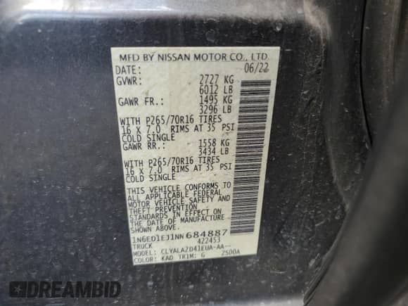 2022 Nissan Frontier S z VIN 1N6ED1EJ1NN684887, wystawiony jako Copart lot #57159685 z przebiegiem 77 254 mil mil oraz Nie do naprawy • Non repairable. Historia ofert i sprzedaży dostępna na DreamBid. Obrazek 12.