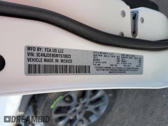 2021 Jeep Compass 80th Anniversary with VIN 3C4NJDEB5MT570623, listed as a Copart auction lot 85133655 with 56,952 mi miles and Salvage title. Bid and sale history available at DreamBid. Image 14.