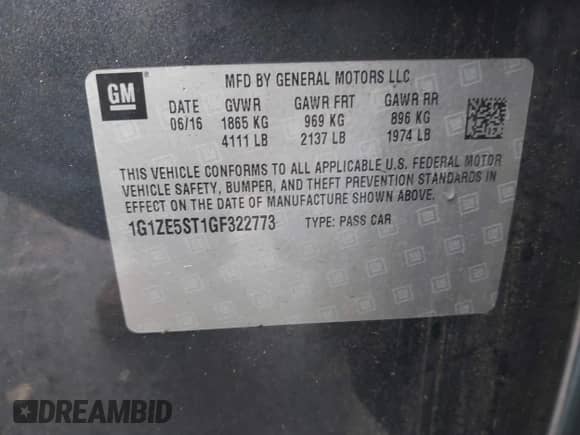 2016 Chevrolet Malibu LT z VIN 1G1ZE5ST1GF322773, wystawiony jako IAAI lot #43389880 z przebiegiem 99 582 mil mil oraz . Historia ofert i sprzedaży dostępna na DreamBid. Obrazek 9.