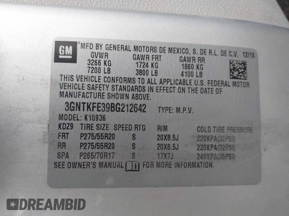 2011 Chevrolet Avalanche LT с VIN 3GNTKFE39BG212642, выставлен на аукционе IAAI как лот 41951335 с пробегом 221 950 миль миль и . История ставок и продаж доступна на DreamBid. Изображение 9.
