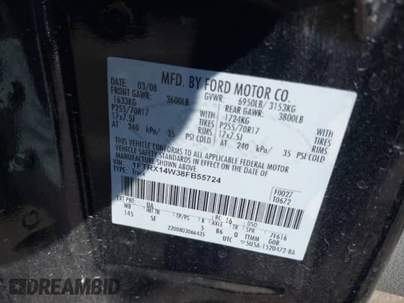 2008 Ford F-150 STX z VIN 1FTRX14W38FB55724, wystawiony jako IAAI lot #41569374 z przebiegiem 87 461 mil mil oraz . Historia ofert i sprzedaży dostępna na DreamBid. Obrazek 9.