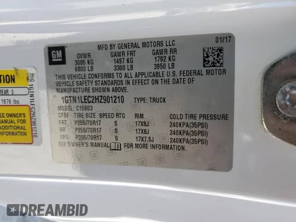 2017 GMC Sierra 1500 with VIN 1GTN1LEC2HZ901210, listed as a Copart auction lot 53142685 with 111,369 mi miles and Salvage title. Bid and sale history available at DreamBid. Image 13.