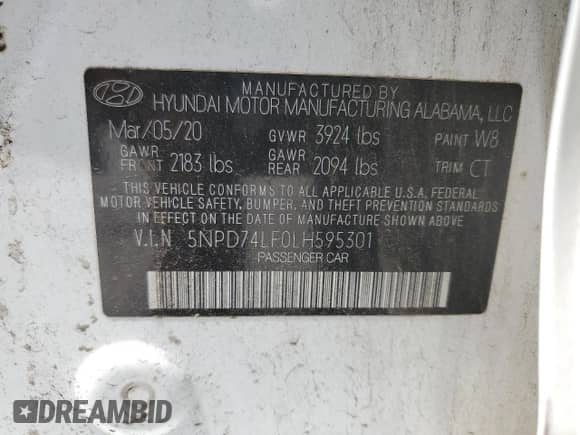 2020 Hyundai Elantra SE с VIN 5NPD74LF0LH595301, выставлен на аукционе Copart как лот 70820155 с пробегом 105 932 миль миль и Списание • Salvage title. История ставок и продаж доступна на DreamBid. Изображение 12.