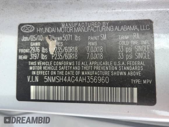2010 Hyundai Santa Fe SE с VIN 5NMSH4AG4AH356960, выставлен на аукционе Copart как лот 82149275 с пробегом 251 505 миль миль и Чистый • Clean title. История ставок и продаж доступна на DreamBid. Изображение 13.