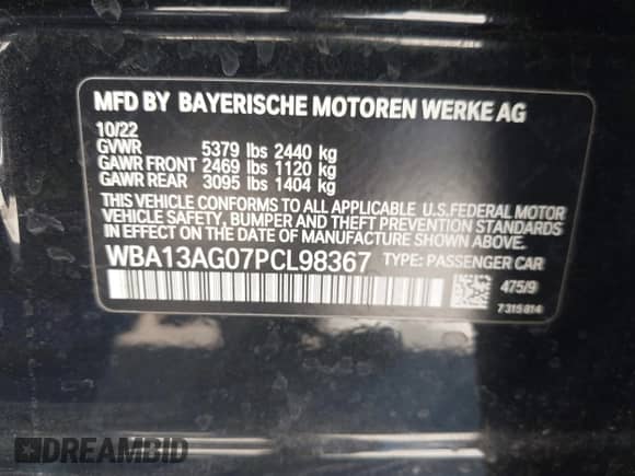 2023 BMW 5 Series 530e с VIN WBA13AG07PCL98367, выставлен на аукционе IAAI как лот 42020929 с пробегом 69 913 миль миль и . История ставок и продаж доступна на DreamBid. Изображение 9.