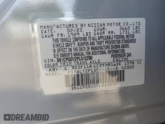 2023 Nissan Kicks SR with VIN 3N1CP5DV2PL512290, listed as a Copart auction lot 60651285 with 15,118 mi miles and Salvage title. Bid and sale history available at DreamBid. Image 13.