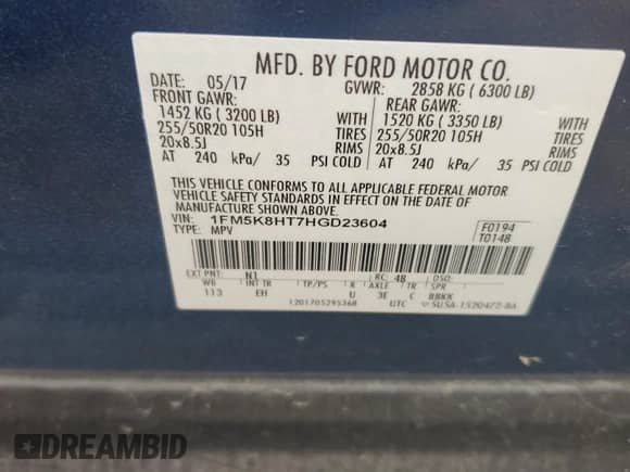 2017 Ford Explorer Platinum с VIN 1FM5K8HT7HGD23604, выставлен на аукционе Copart как лот 65982525 с пробегом 81 649 миль миль и Чистый • Clean title. История ставок и продаж доступна на DreamBid. Изображение 14.