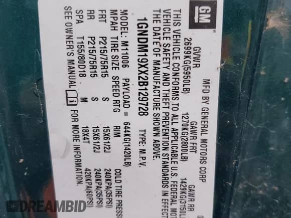 2002 Chevrolet Astro с VIN 1GNDM19XX2B129728, выставлен на аукционе Copart как лот 55095965 с пробегом 218 264 миль миль и Чистый • Clean title. История ставок и продаж доступна на DreamBid. Изображение 13.