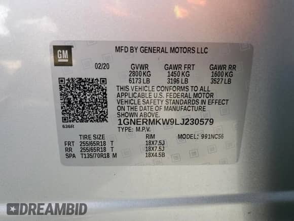 2020 Chevrolet Traverse LT Cloth с VIN 1GNERMKW9LJ230579, выставлен на аукционе Copart как лот 79546364 с пробегом 42 578 миль миль и Списание • Salvage title. История ставок и продаж доступна на DreamBid. Изображение 14.
