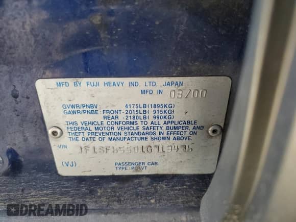 2001 Subaru Forester S with VIN JF1SF65501G713476, listed as a Copart auction lot 51933395 with 190,622 mi miles and Non repairable. Bid and sale history available at DreamBid. Image 14.