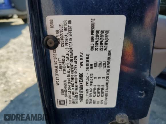 2000 Chevrolet Blazer LS с VIN 1GNCT18W8YK234090, выставлен на аукционе Copart как лот 43063565 с пробегом 96 942 миль миль и Чистый • Clean title. История ставок и продаж доступна на DreamBid. Изображение 12.